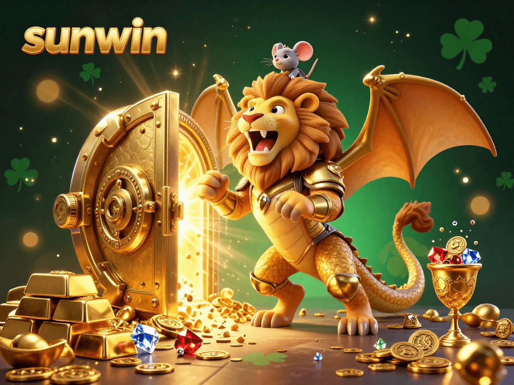 Engage with the sunwin golden casino adventure featuring majestic chimera, treasures, and illuminated gems.