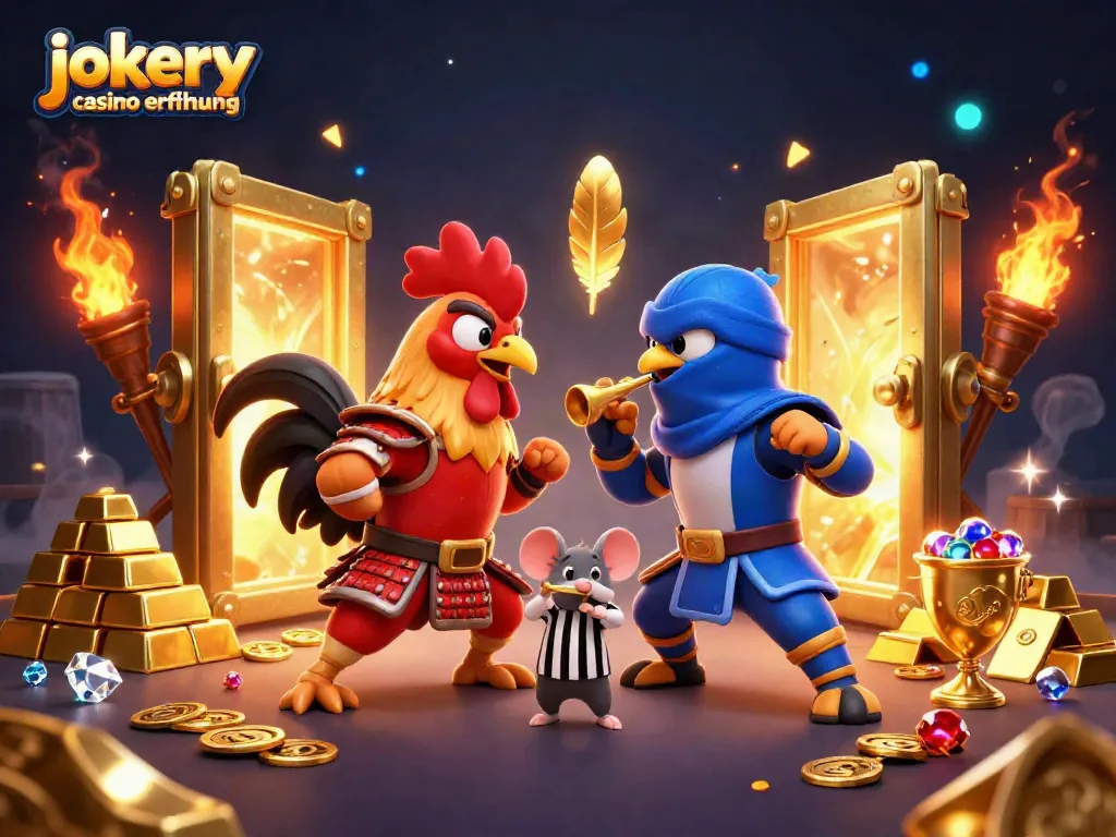 Engage with exhilarating jokery casino erfahrung in a fierce showdown between armored roosters amidst sparkling treasures.