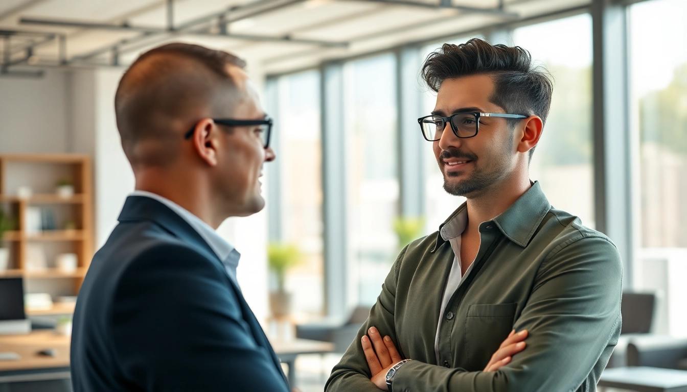 Headhunter Ingenieure im Gespräch mit einem Kandidaten in einem modernen Büro.