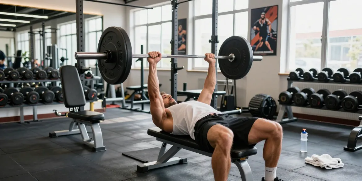 Bodybuilder im Anabolika Shop während des Trainings mit Gewichten in einem modernen Fitnessstudio.