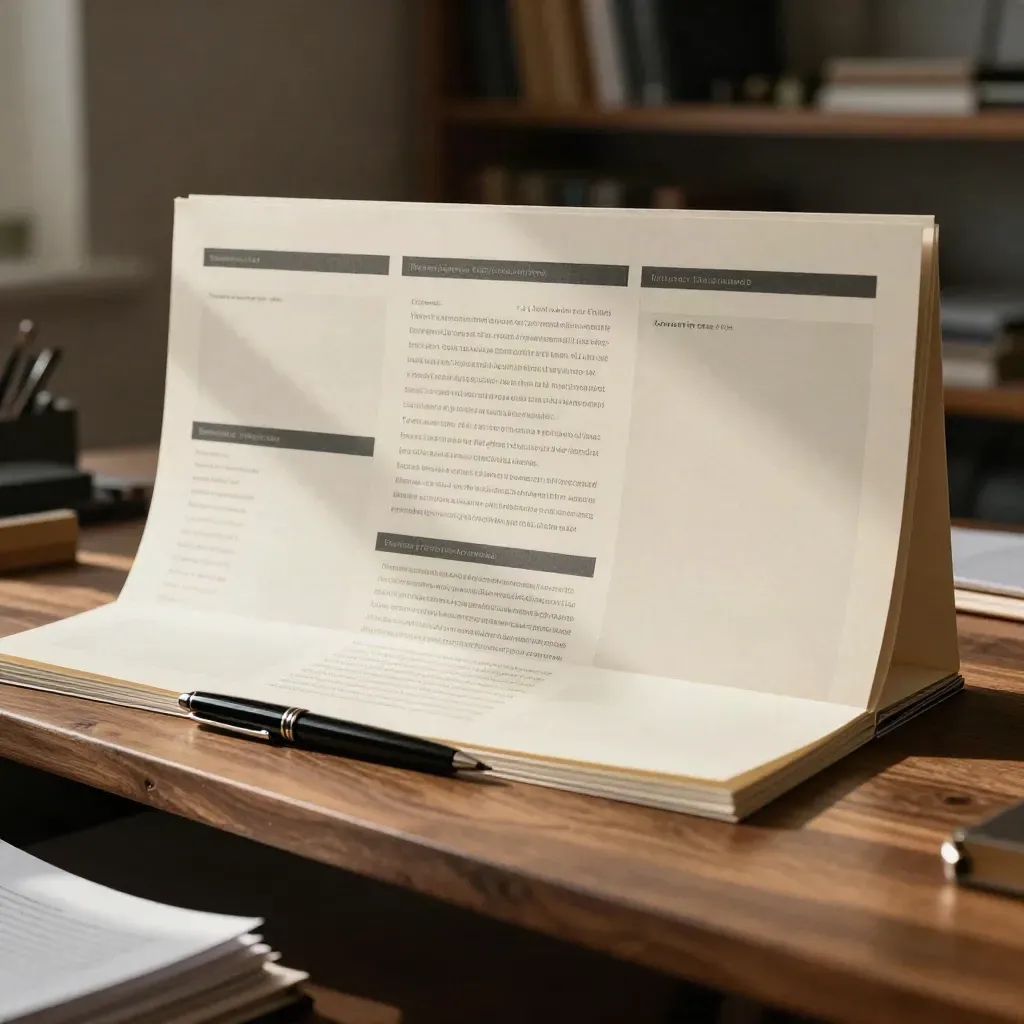 Website-Texte mit Korrekturfahnen, Klemmern und Mappe auf einem Holztisch im Studio.