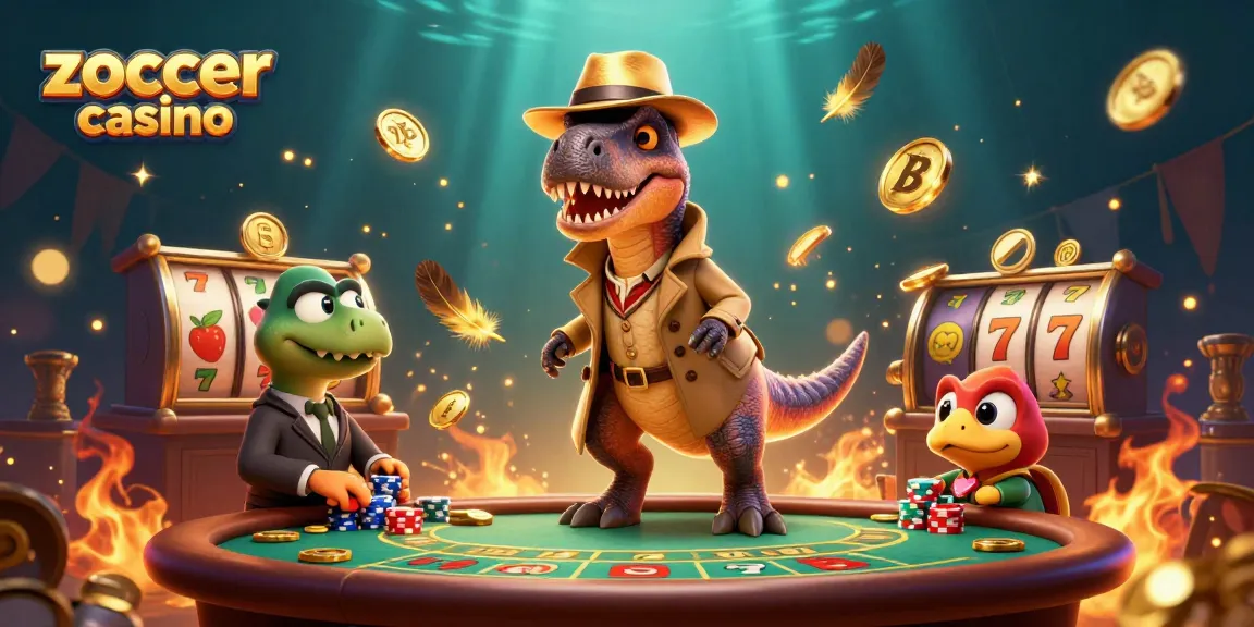 Experience the thrill of zoccer casino with a velociraptor card counter in a vibrant 3D scene.