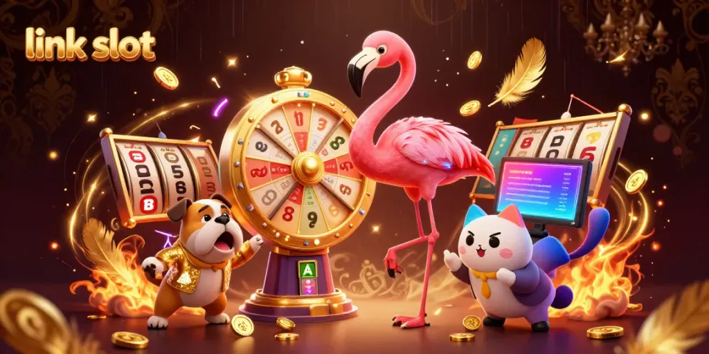 Experience thrilling gameplay at link slot with 3D characters and dynamic slot machines in a vibrant casino setting.