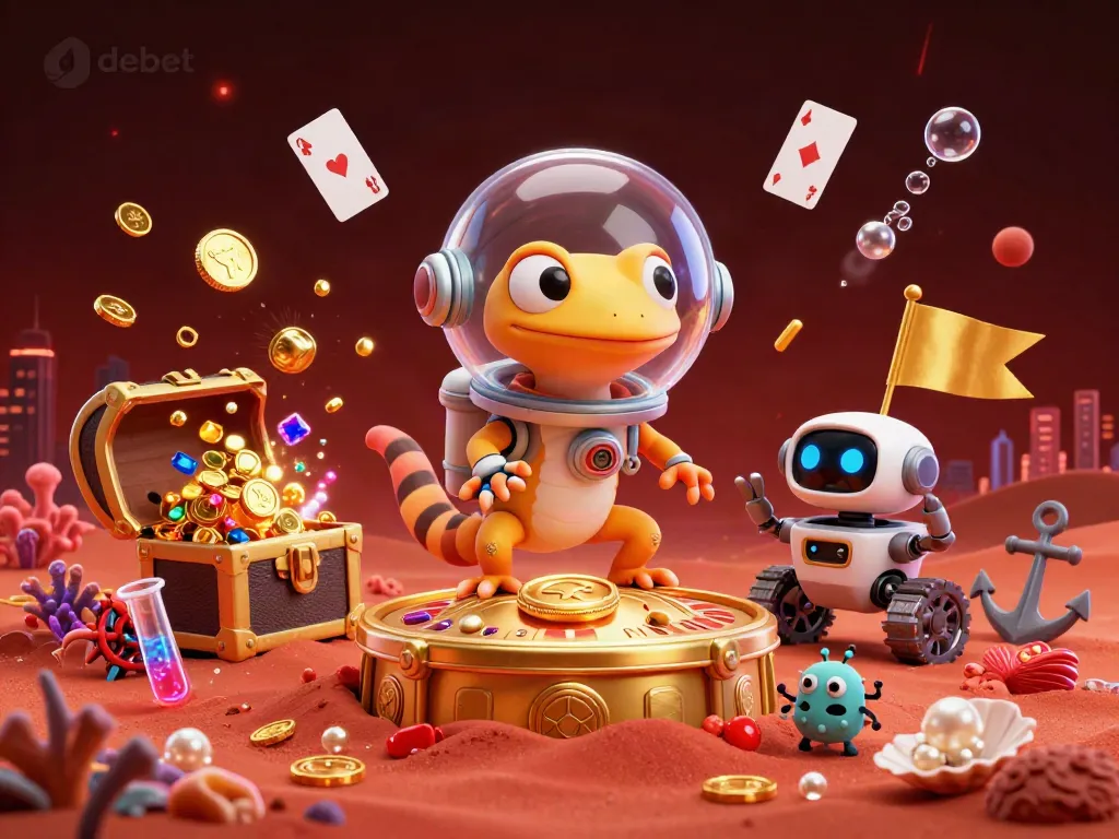 Engage in thrilling gameplay at debet with exciting casino adventures depicted by cartoon characters and vibrant visuals.