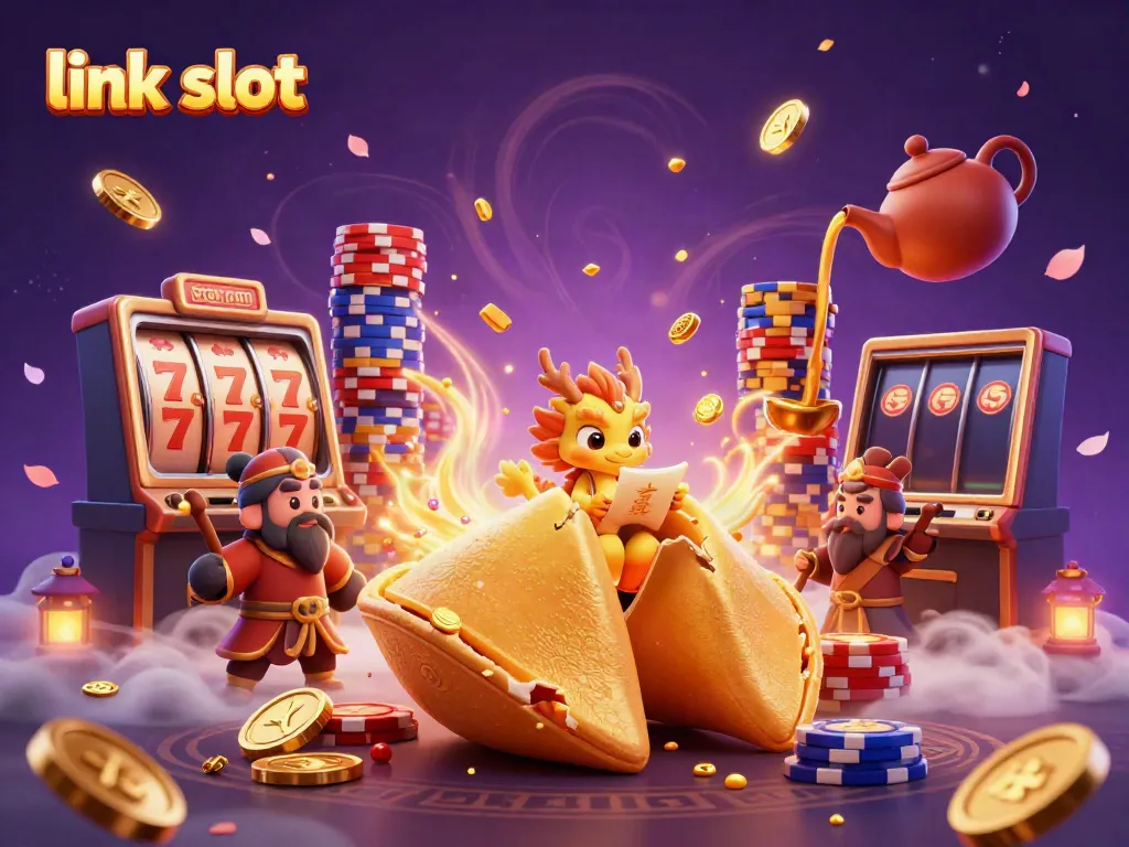 Experience thrilling action with link slot as golden fortune cookies reveal wisdom in an exciting casino ambiance.