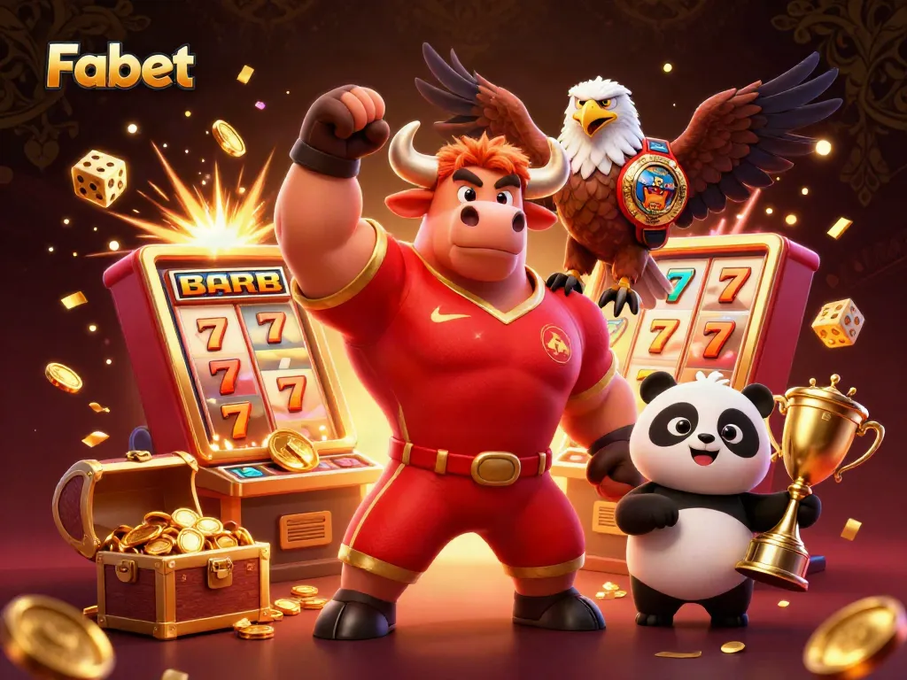 Fabet offers exhilarating sports betting strategies highlighted in a dynamic 3D casino illustration.