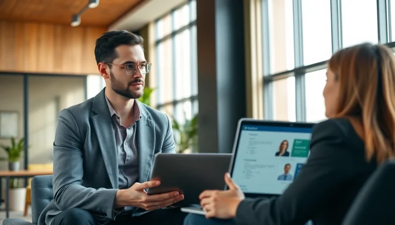 Headhunter Schweiz im Gespräch mit einem Kandidaten in einem modernen Büro.