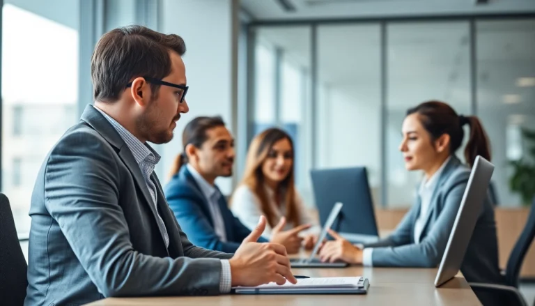Headhunter IT unterhält sich mit einem qualifizierten Kandidaten in einem modernen Büro.
