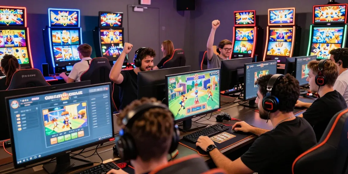 Dynamic gaming moment at https://b52club.radio.fm/ with players enjoying card games and slots, vibrant atmosphere.