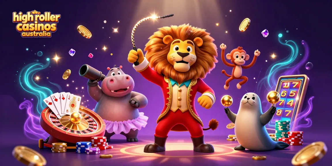Experience excitement at high roller casinos Australia with animated characters and casino elements.